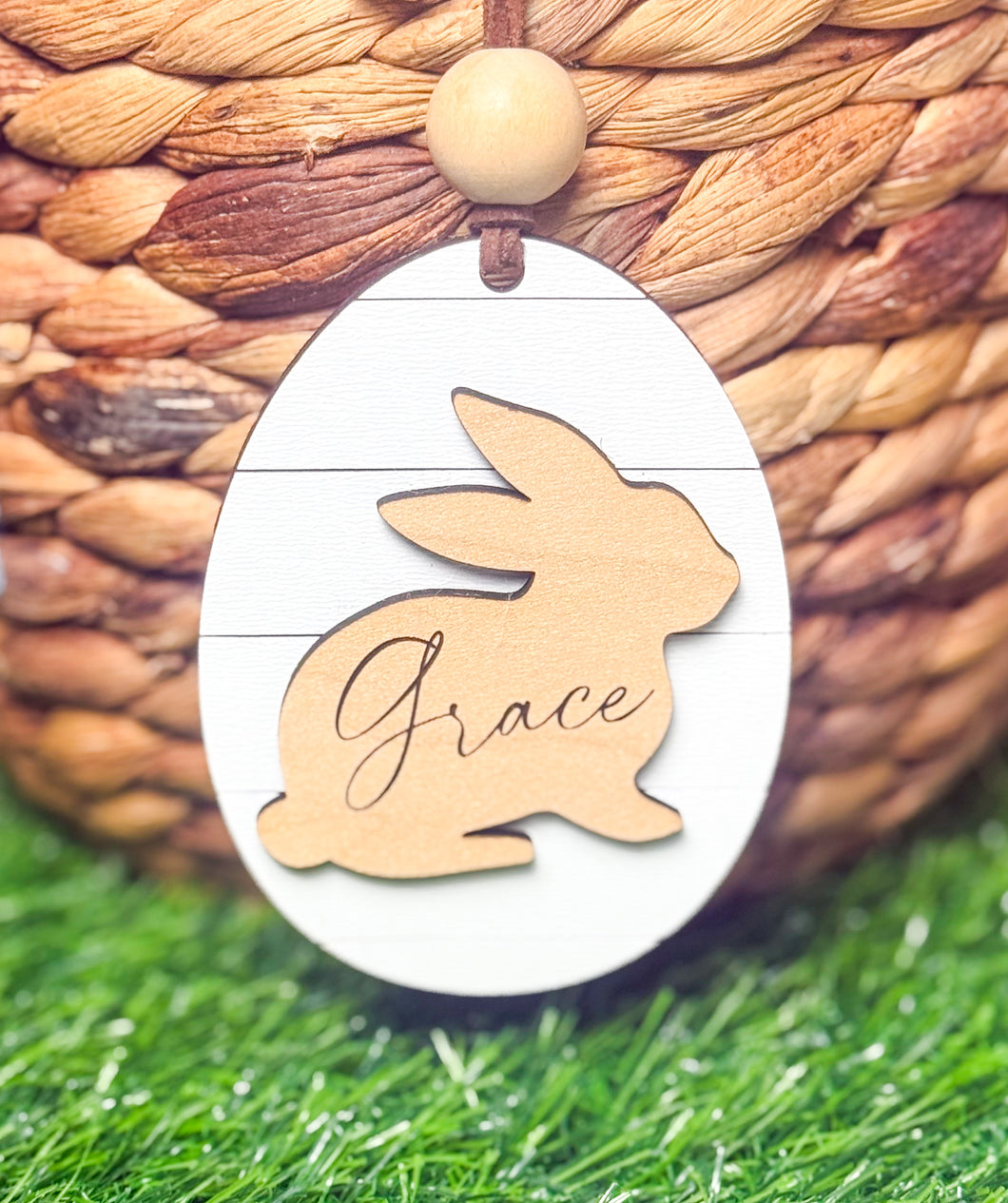 Personalized Bunny Easter Basket Tag - Custom Name Easter Decor - Laser Cut Wood Easter Tag - Easter Basket Name Tag for Kids