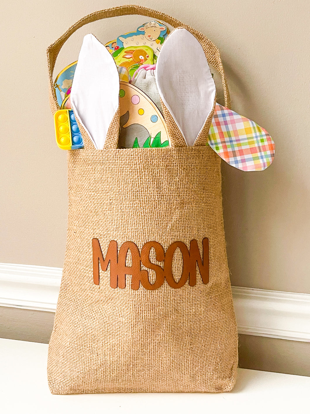 Personalized Burlap Easter Bag with Bunny Ears